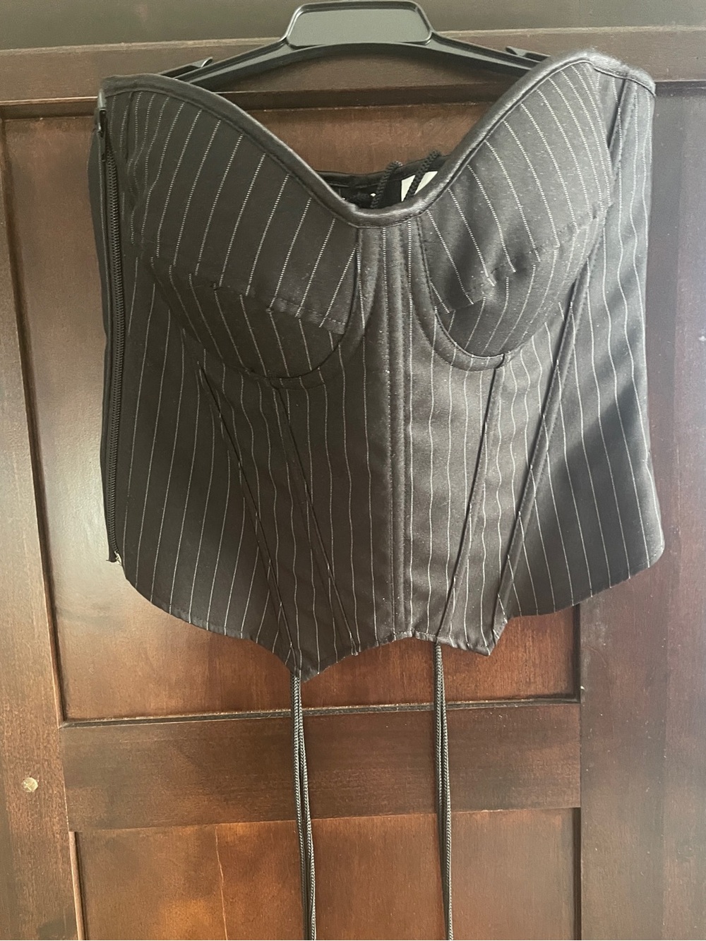 Black Pinstripe Corset-Style Top